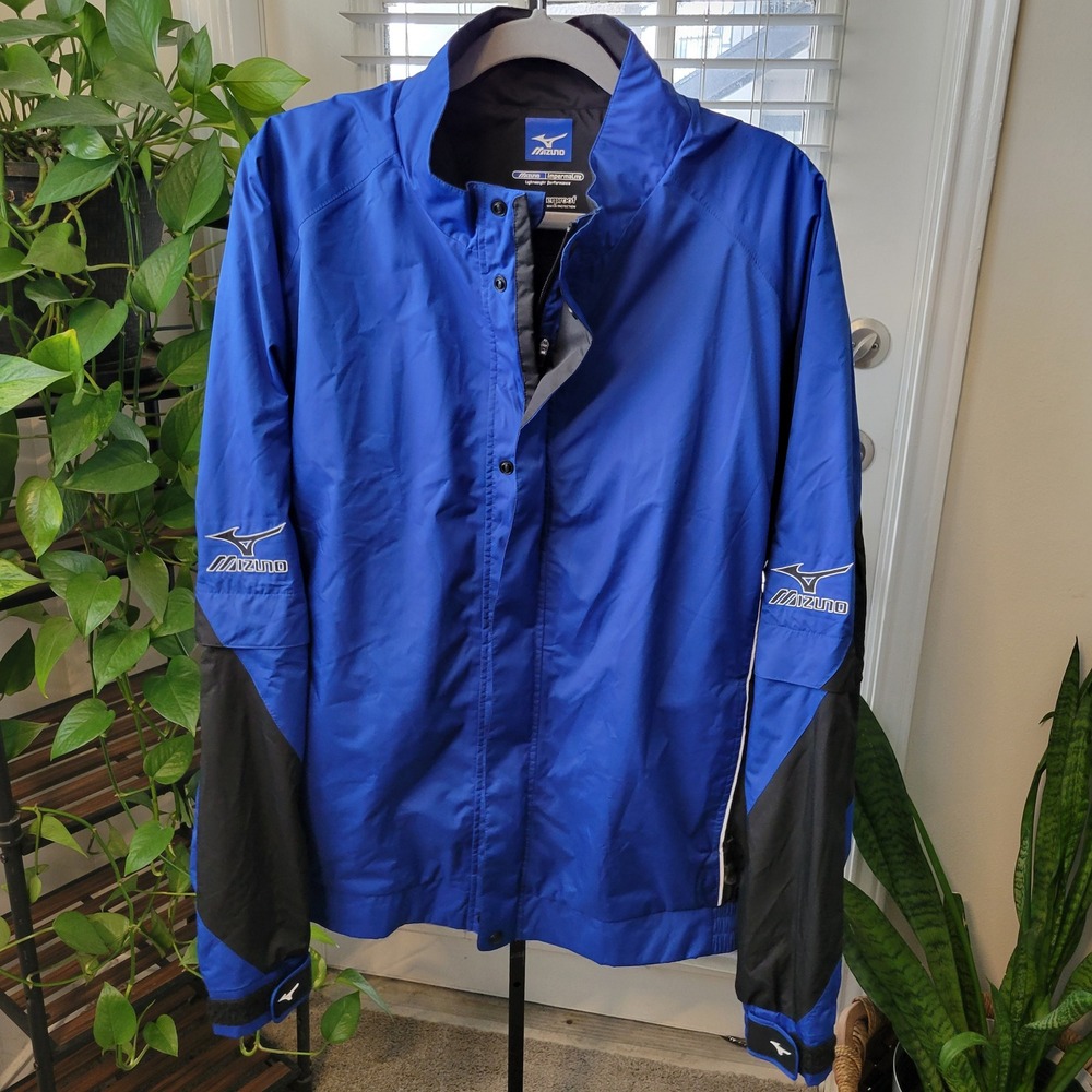 Mizuno Impermalite Waterproof Windbreaker Jacket Mens XL Blue Black Golf Rain